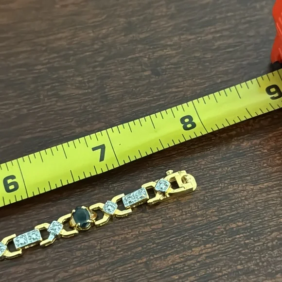 Gold Natural Diamond Sapphire Tennis Bracelet - Picture 11 of 11